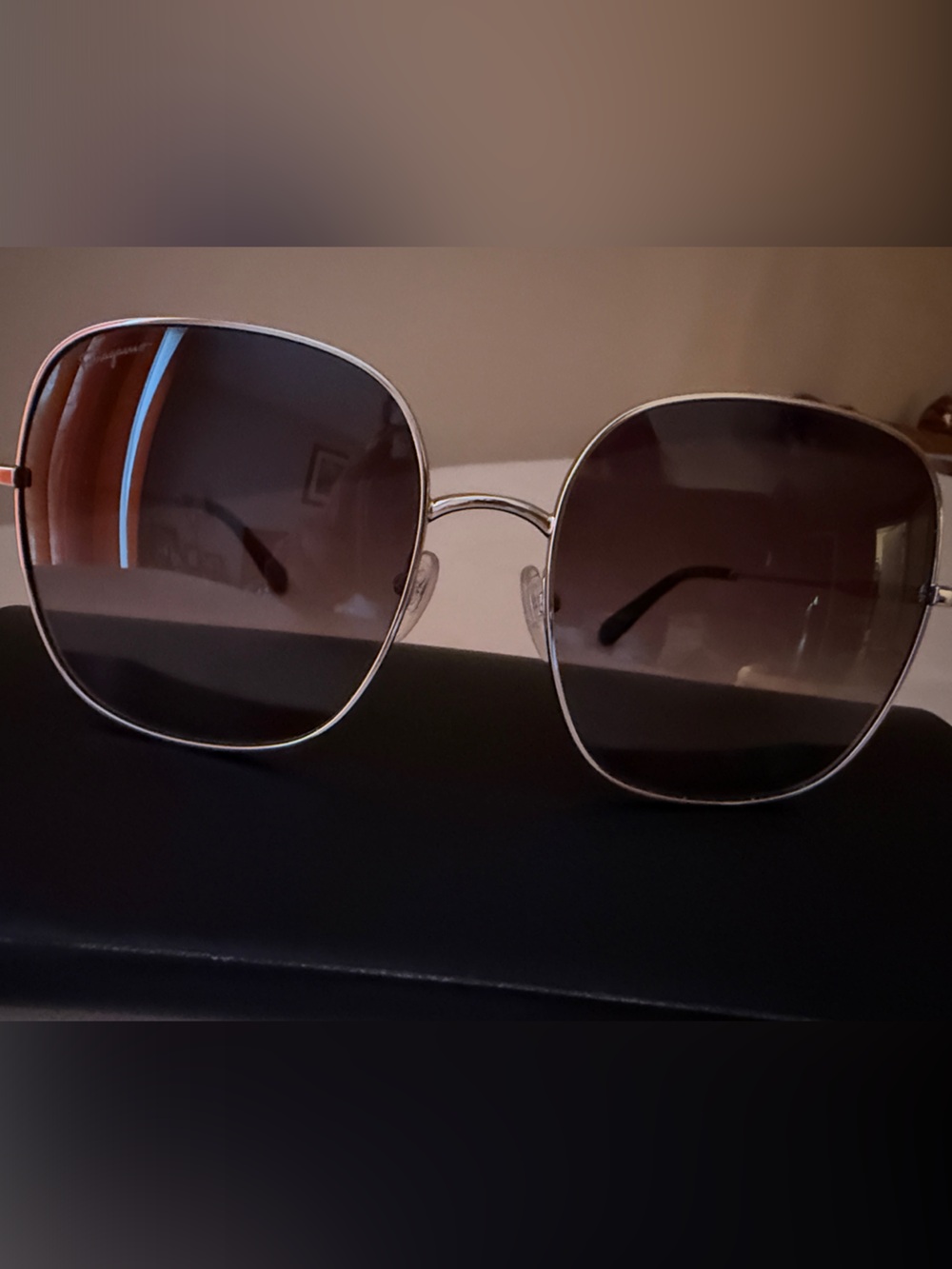 Classic Ferragamo Rectangle Sunglasses in Silver/Grey gradient 59 MM